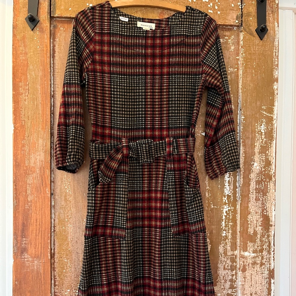 Monteau Red and Black Long Sleeve Dress